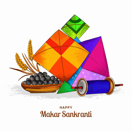 Happy makar sankranti festival background decorated with kites designのイラスト素材