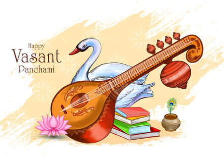 Happy vasant panchami cultural indian festival card backgroundのイラスト素材