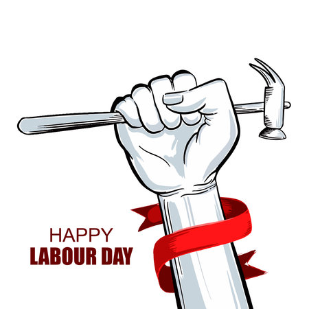 Illustration of labor day concept with man holding hammerのイラスト素材
