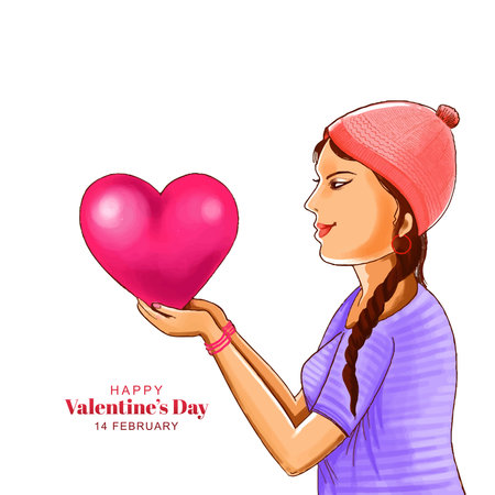 Beautiful cute girl hand holding heart for valentines day card backgroundのイラスト素材