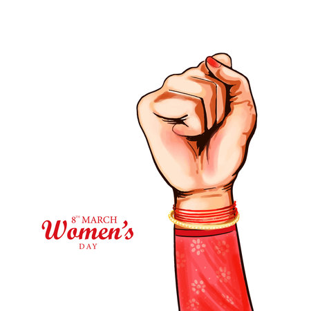 Beautiful lady hand showing power in happy womens day card designのイラスト素材