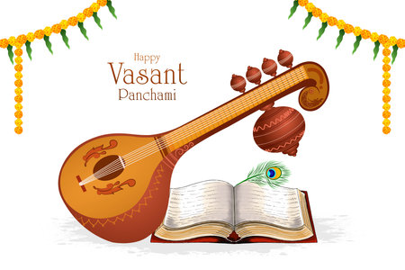 Happy vasant panchami traditional indian festival card designのイラスト素材