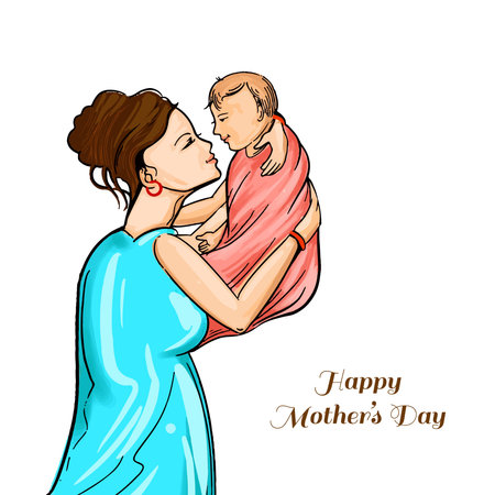 Hand draw happy mothers day mom and child love card backgroundのイラスト素材