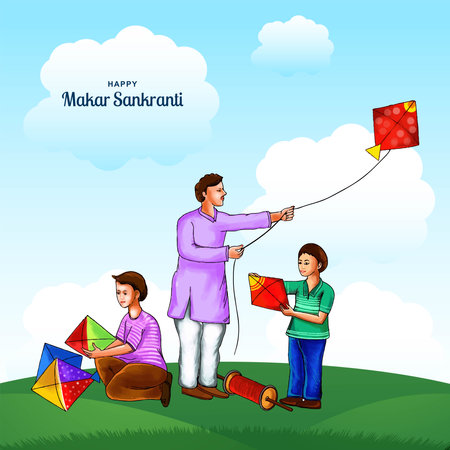 Happy makar sankranti landscape card celebration backgroundのイラスト素材
