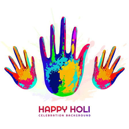 Holi festival with colorful handprint card backgroundのイラスト素材