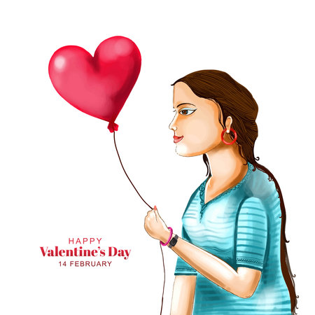 Beautiful cute girl hand holding heart for valentines day card backgroundのイラスト素材