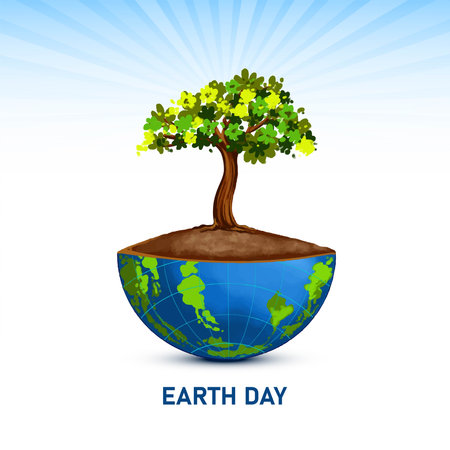 Hand draw tree with half globe concept happy earth day backgroundのイラスト素材