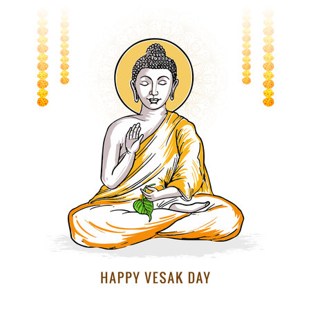 Vesak day traditional budha sketch card backgroundのイラスト素材