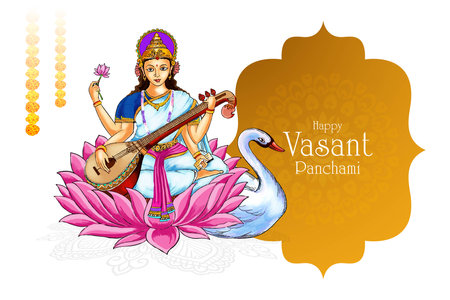 Vasant panchami on indian god saraswati maa religious card designのイラスト素材