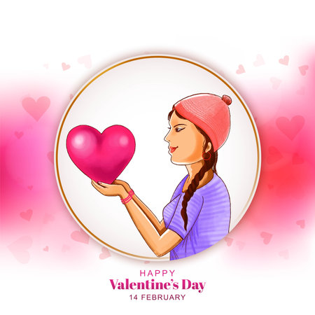 Beautiful cute girl hand holding heart for valentines day celebration card backgroundのイラスト素材