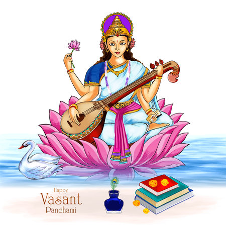 Vasant panchami on indian god saraswati maa religious card designのイラスト素材