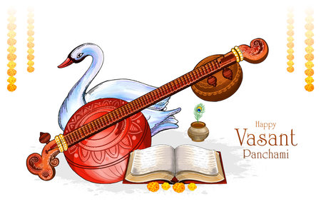 Happy vasant panchami indian cultural festival backgroundのイラスト素材