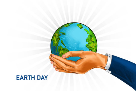 Hands holding globe happy earth day designのイラスト素材