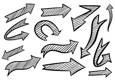 Hand draw different arrows sketch set designのイラスト素材