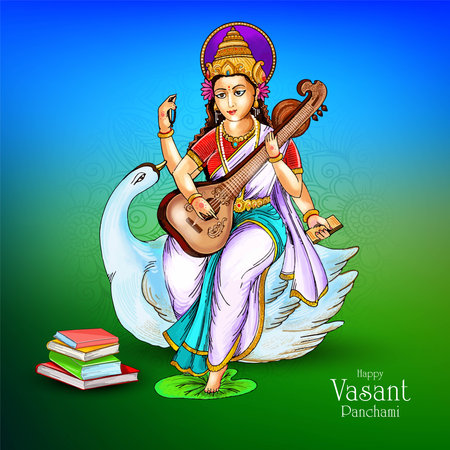 Happy Vasant Panchami puja of india card designのイラスト素材