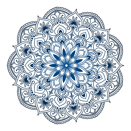 Decorative blue mandala on white backgroundのイラスト素材