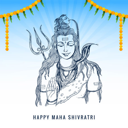 Indian god of hindu for maha shivratri festival sketch card backgrpoundのイラスト素材