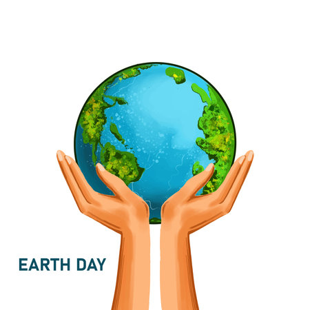 Hands holding globe happy earth day designのイラスト素材
