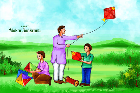 Happy makar sankranti landscape card holiday backgroundのイラスト素材