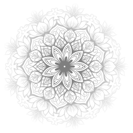 Decorative gray floral mandala on white backgroundのイラスト素材