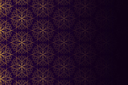 Modern shiny golden luxury floral pattern purple backgroundのイラスト素材