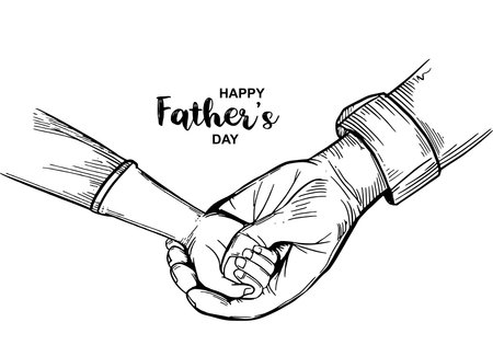 Happy fathers day the parent touch the hand of a small child sketch designのイラスト素材