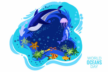 Happy world oceans day card backgroundのイラスト素材