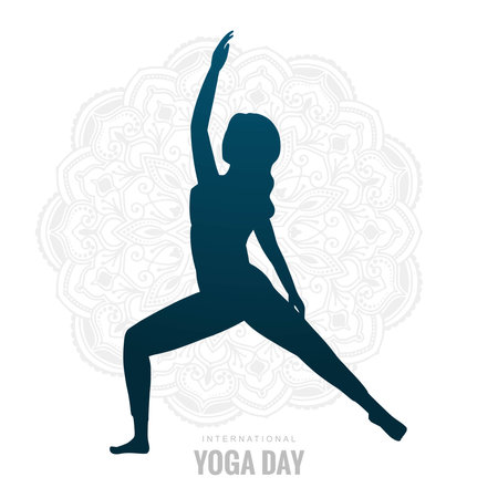 Silhouette of a female in yoga pose card backgroundのイラスト素材