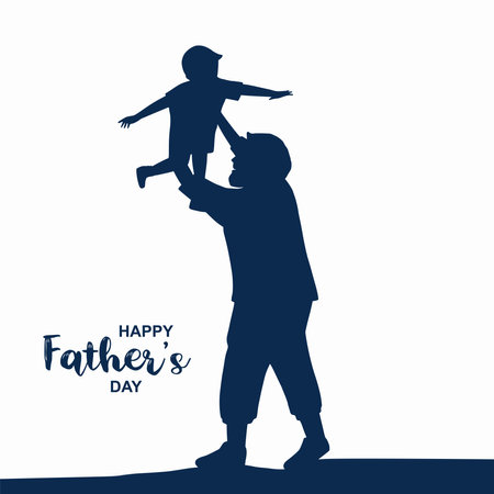 Happy father's day with dad and children silhouettes on white backgroundのイラスト素材