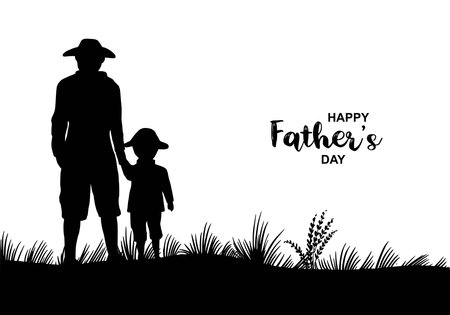 Happy father's day with dad and children silhouettes on white backgroundのイラスト素材