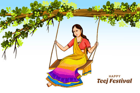 Happy hariyali teej indian festival card backgroundのイラスト素材