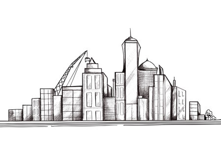 Beautiful hand draw city skyline sketch designのイラスト素材