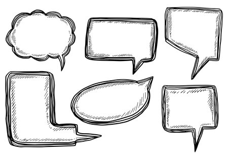 Beautiful hand drawn sketch speech bubble set designのイラスト素材