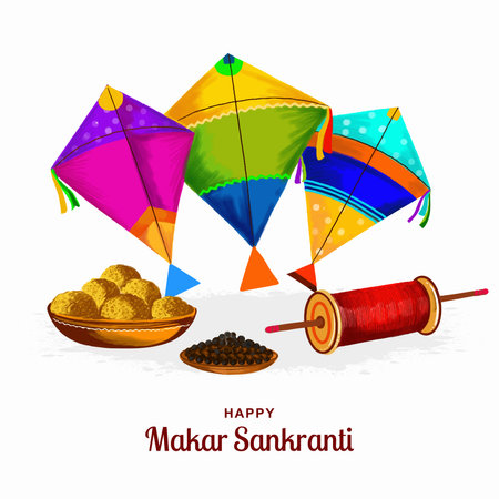 Happy makar sankranti festival background decorated with kites designのイラスト素材