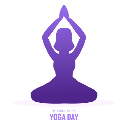 Silhouette of a female in yoga pose card backgroundのイラスト素材