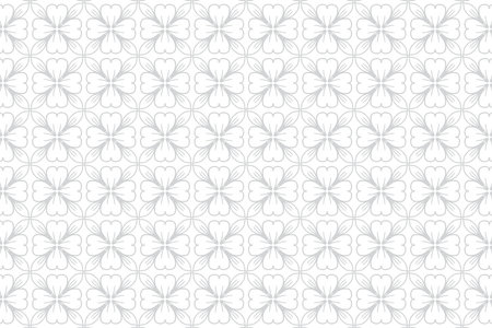 Hand drawn silver floral pattern on white backgroundのイラスト素材