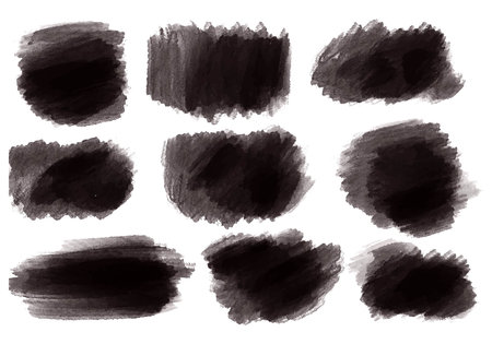 Ink paint black brush stroke splatter set designのイラスト素材