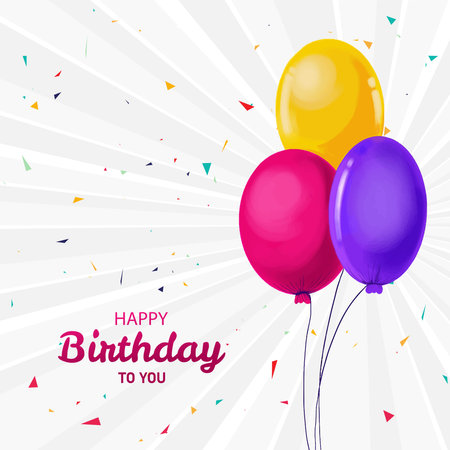 Happy birthday card on realistic 3d balloon celebration backgroundのイラスト素材