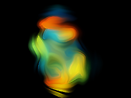 Green, blue and orange swirl on a black background. Perfect for design work, backgrounds or desktop wallpapers.の写真素材