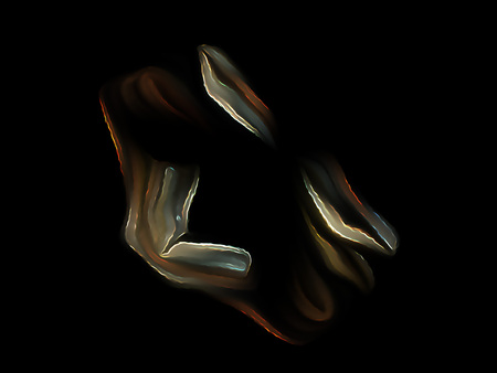 Earthy orange fractal swirl on a black background. Perfect for design work, backgrounds or desktop wallpapers.の写真素材