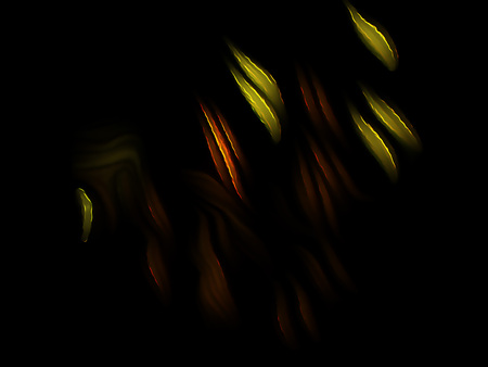 Green with orange fractal swirl on a black background. Perfect for design work, backgrounds or desktop wallpapers.の写真素材