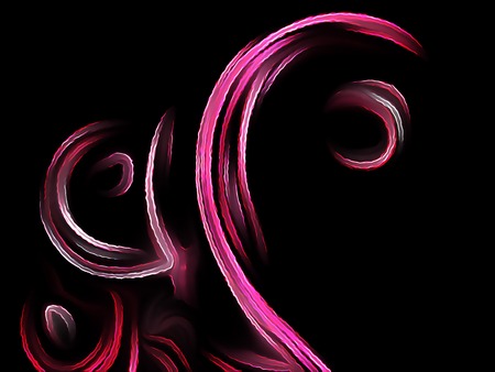 Pink fractal swirl on a black background. Perfect for design work, backgrounds or desktop wallpapers.の写真素材