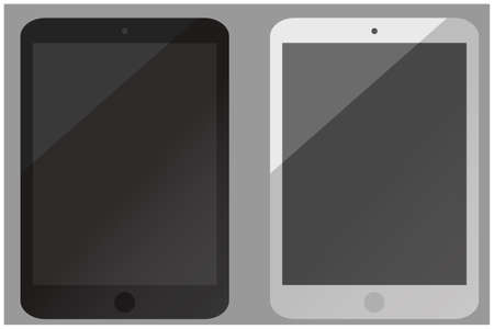 Set of black and white tablet computers, mockup set, isolated on grey backgroundのイラスト素材