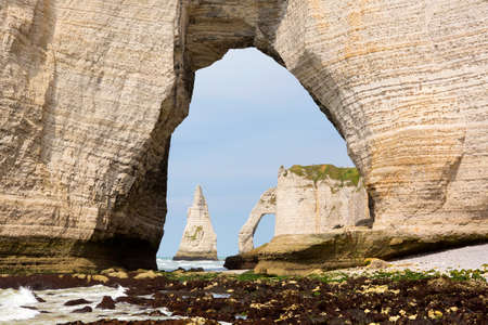 White chalk cliffs at Etretatの写真素材