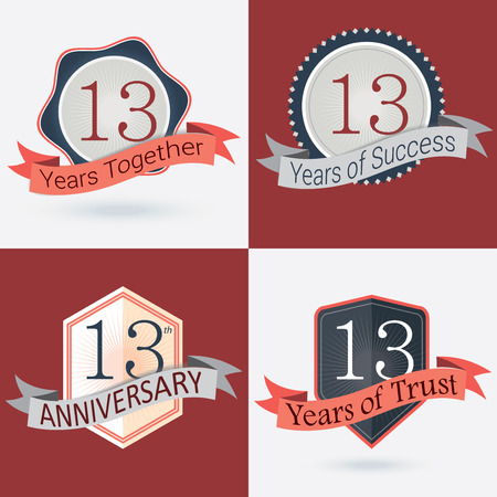 13th Anniversary   13 years together   13 years of Success   13 years of trust - Set of Retro vector Stamps and Sealのイラスト素材