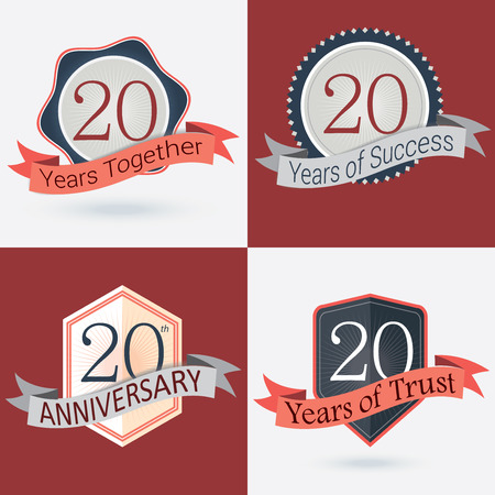 20th Anniversary   20 years together   20 years of Success   20 years of trust - Set of Retro vector Stamps and Sealのイラスト素材