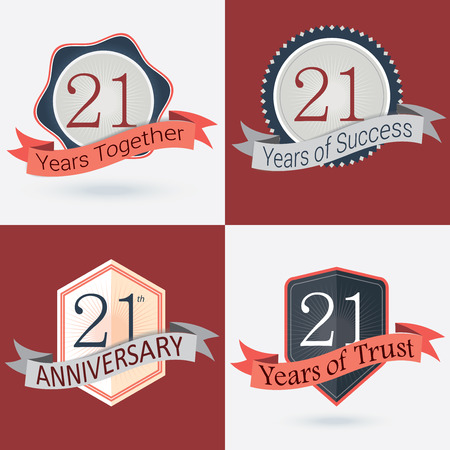 21st Anniversary   21 years together   21 years of Success   21 years of trust - Set of Retro vector Stamps and Sealのイラスト素材