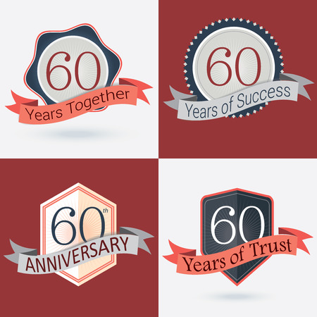 60th Anniversary   60 years together   60 years of Success   60 years of trust - Set of Retro vector Stamps and Sealのイラスト素材