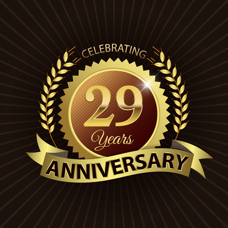 Celebrating 29 Years Anniversary - Golden Laurel Wreath Seal with Golden Ribbonのイラスト素材