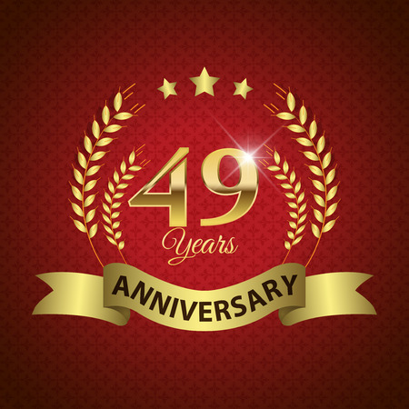 Celebrating 49 Years Anniversary - Golden Laurel Wreath Seal with Golden Ribbon - Layered EPS 10 Vectorのイラスト素材